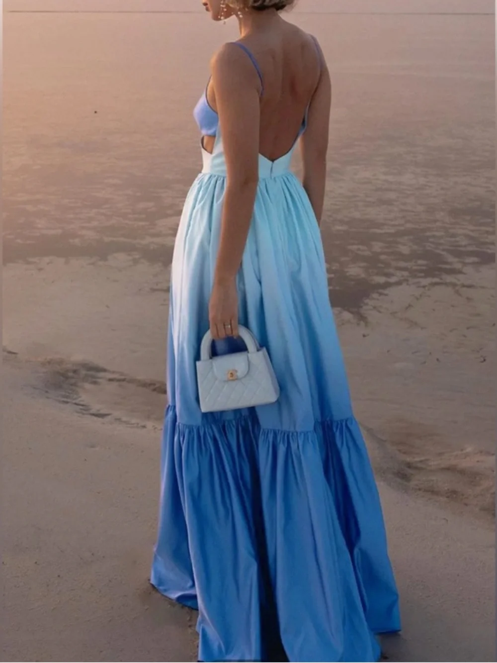 Commense Blue Ombré Backless Cutout Maxi Dress NWT Size L - Picture 3 of 4